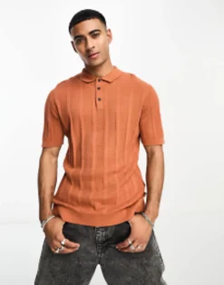 Polo Shirts*Jack & Jones Originals Knitted Polo In Amber Amber Brown