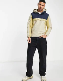 Sportswear*Jack & Jones Originals Overhead Colourblock Windbreaker In Beige & Grey Crockery/ Navy Blaze