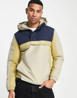 Sportswear*Jack & Jones Originals Overhead Colourblock Windbreaker In Beige & Grey Crockery/ Navy Blaze