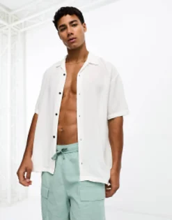 Shorts*Jack & Jones Originals Viscose Revere Collar Short Sleeve Shirt In White