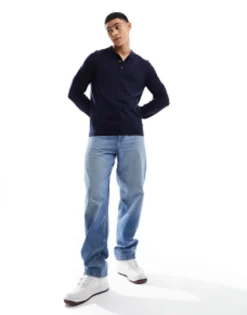 Polo Shirts*Jack & Jones Premium Knitted Long Sleeve Polo In Navy Maritime Blue