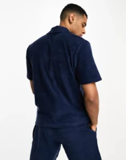 Polo Shirts*Jack & Jones Premium Towelling Polo In Navy Co-Ord Navy Blazer