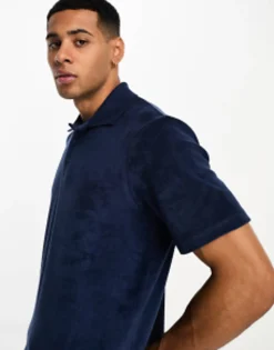 Polo Shirts*Jack & Jones Premium Towelling Polo In Navy Co-Ord Navy Blazer