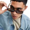 Sunglasses*Jack & Jones Retro Rectangle Sunglasses In Leopard Print With Brown Lens Brown Stone