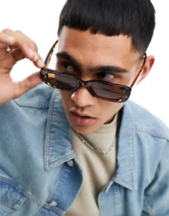 Sunglasses*Jack & Jones Retro Rectangle Sunglasses In Leopard Print With Brown Lens Brown Stone