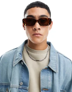 Sunglasses*Jack & Jones Retro Rectangle Sunglasses In Leopard Print With Brown Lens Brown Stone
