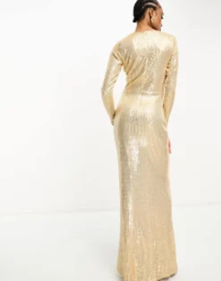 Tall*Jaded Rose Tall Long Sleeve Sequin Maxi Dress In Gold