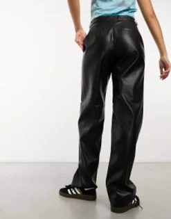 Trousers & Leggings*JJXX Mary Faux Leather Straight Leg Trousers In Black