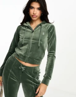 Tracksuits & Joggers*Juicy Couture Velour Straight Leg Joggers And Hoodie Co-Ord In Dark Green