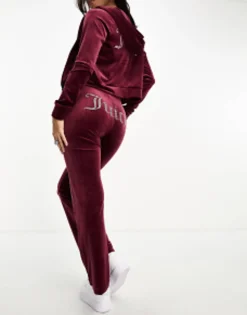 Tracksuits & Joggers*Juicy Couture Velour Straight Leg Joggers And Hoodie Co-Ord In Burgundy
