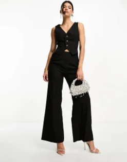 Suits & Tailoring*Kaiia Sleeveless Wide Leg Waistcoat Jumpsuit In Black