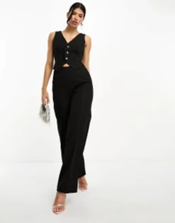 Suits & Tailoring*Kaiia Sleeveless Wide Leg Waistcoat Jumpsuit In Black