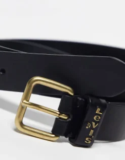 Belts*Levi's Calypso Leather Belt In Black With Gold Buckle Regular Black