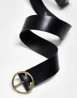 Belts*Levi's Leather Belt In Black With Gold Circle Buckle Regular Black