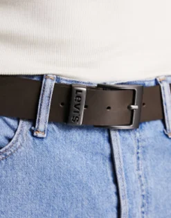 Belts*Levi's Seine Leather Belt In Dark With Logo Brown