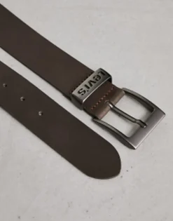 Belts*Levi's Seine Leather Belt In Dark With Logo Brown