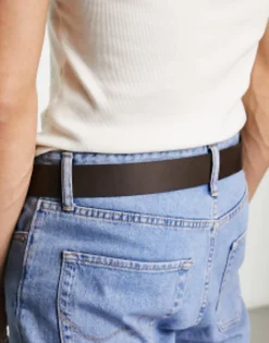 Belts*Levi's Seine Leather Belt In Dark With Logo Brown
