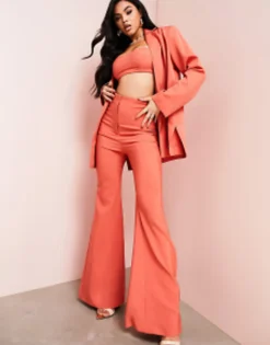 Suits & Tailoring*Luxe Co-Ord Suit Jacket And Flared Trousers In Cinnamon