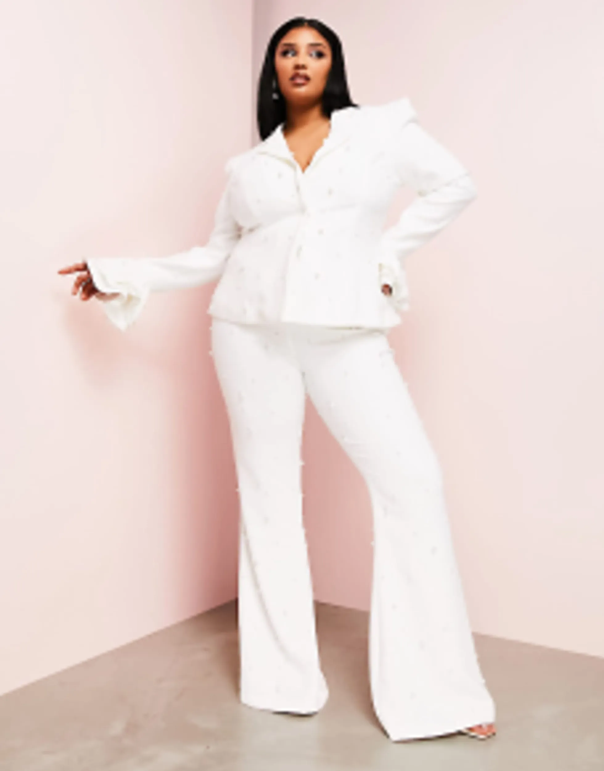 Suits & Tailoring*Luxe Curve Wedding Suit Pearl Blazer And Flare Trouser In White