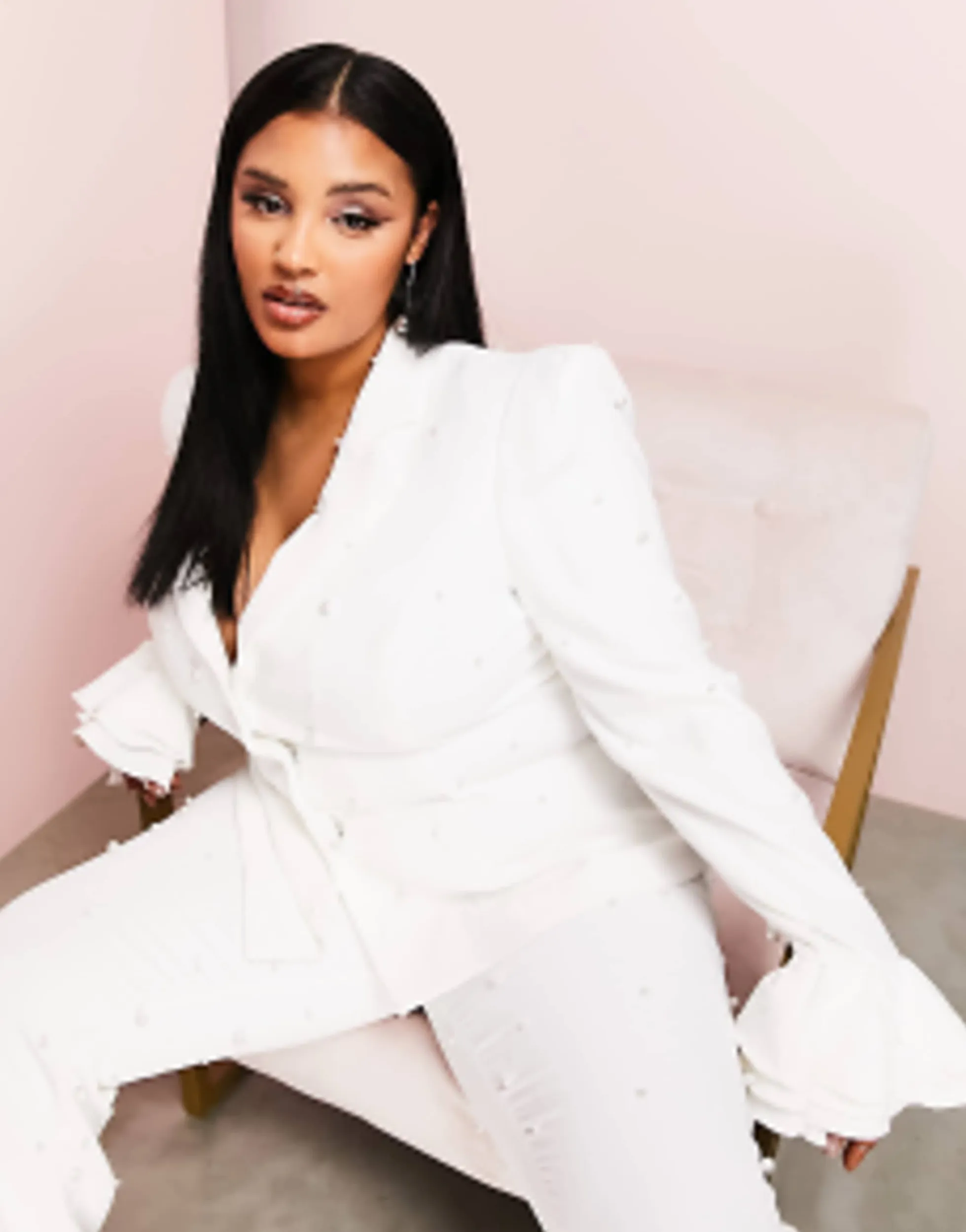 Suits & Tailoring*Luxe Curve Wedding Suit Pearl Blazer And Flare Trouser In White