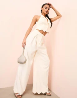 Suits & Tailoring*Luxe Scallop Hem Tailored Waistcoat And Wide Leg Trousers In Cream