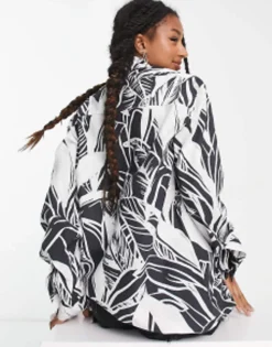 Shirts*MADE IN Kenya Palm Print Shirt In Black And White Pink