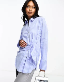 Shirts*Mango Tie Front Shirt In Stripe Blue
