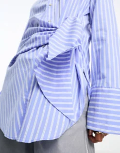 Shirts*Mango Tie Front Shirt In Stripe Blue