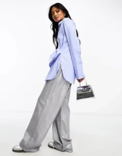 Shirts*Mango Tie Front Shirt In Stripe Blue
