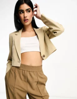 Suits & Tailoring*Miss Selfridge Co-Ord Cropped Blazer In Stone Soft Sand