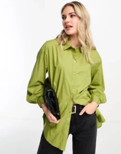 Shirts*Miss Selfridge Oversized Poplin Shirt In Green Khaki