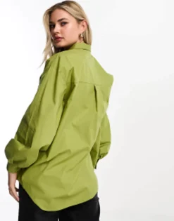 Shirts*Miss Selfridge Oversized Poplin Shirt In Green Khaki