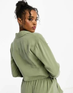 Shirts*Miss Selfridge Soft Touch Utlity Shirt Co-Ord In Khaki