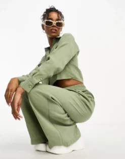 Shirts*Miss Selfridge Soft Touch Utlity Shirt Co-Ord In Khaki