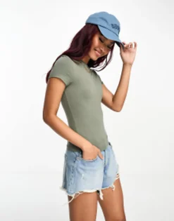 Multipacks*Miss Selfridge Super Soft Short Sleeve Crew Neck T-Shirt 2 Pack In Khaki And Grey Marl