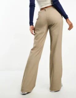 Trousers & Leggings*Monki Low Rise Straight Leg Trousers In Taupe Melange