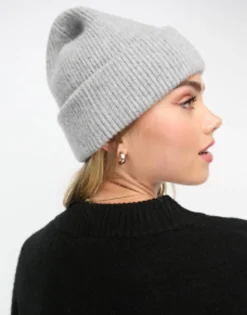 Beanies*Monki Ribbed Beanie Hat In Grey Melange