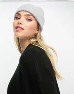 Beanies*Monki Ribbed Beanie Hat In Grey Melange