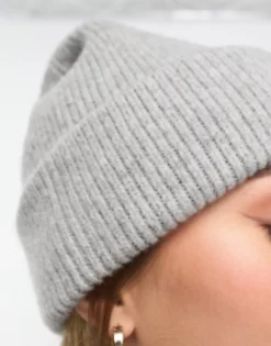 Beanies*Monki Ribbed Beanie Hat In Grey Melange