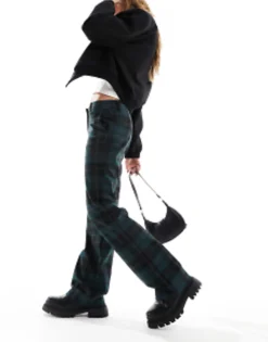 Trousers & Leggings*Monki Tailored Trousers In Green And Black Check Green Black Check