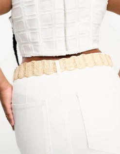 Belts*My Accessories Curve My Accessories London Curve Woven Rattan Crochet Belt In Natural Beige