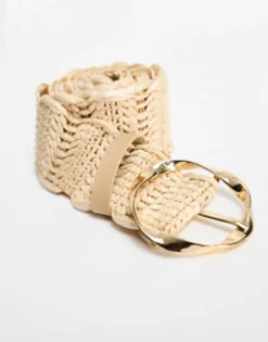 Belts*My Accessories Curve My Accessories London Curve Woven Rattan Crochet Belt In Natural Beige