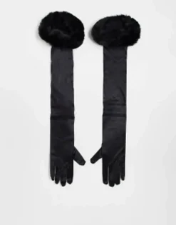 Gloves*My Accessories Curve My Accessories London Curve Halloween Elbow Length Gloves In With Faux Fur Black