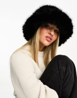Hats*My Accessories London Faux Fur Bucket Hat In Black