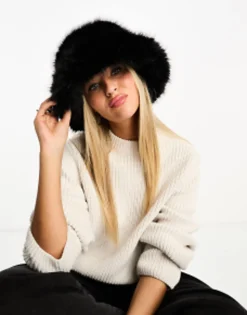 Hats*My Accessories London Faux Fur Bucket Hat In Black