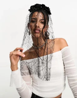 Hair Accessories*My Accessories London Halloween Floral And Spider Veil Headband In Black