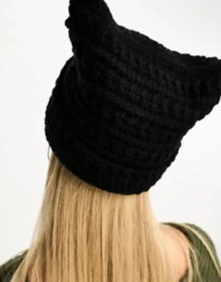 Hats*My Accessories London Knitted Square Beanie In Black