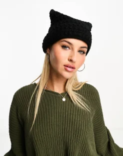 Hats*My Accessories London Knitted Square Beanie In Black