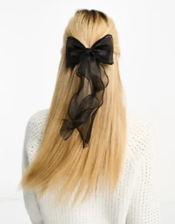 Hair Accessories*My Accessories London Organza Pearl Bow Hair Clip In Black