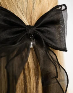 Hair Accessories*My Accessories London Organza Pearl Bow Hair Clip In Black